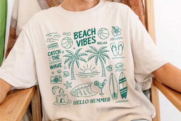 Retro Summer Doodle PNG Sublimation: Capturing Beach Vibes