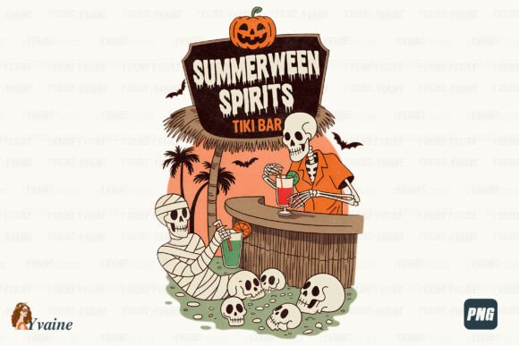 Spooky Summerween Spirits Tiki Bar PNG: The Ultimate Party Graphic
