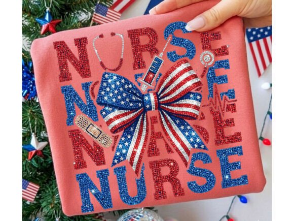 Stacked Nurse Bow Rhinestone Tshirt: Bold Healthcare Pride