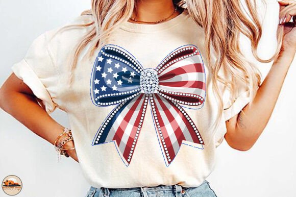 USA Flag Bow PNG, 4th July Diamond Bow: A Design Asset for Patriotic Projects